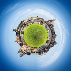 Little planet of Dresden and Elbe river. Circle panorama - 734899342