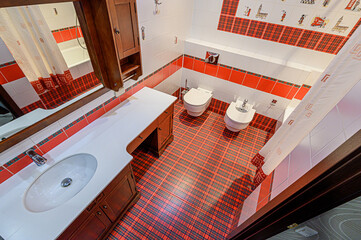 interior apartment room bathroom, sink, decorative elements, toilet. WC, sanitary unit, wash room