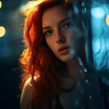 Portrait of a red-haired young woman, AI-generated.