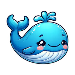 Cute Happy Blue Whale Cartoon Character