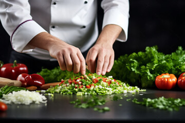 Chef Garnishing Freshly Chopped Vegetables