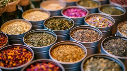 Colorful Dried Herbs and Teas Collection