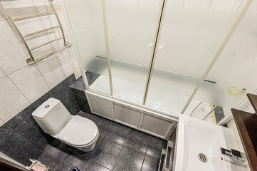 interior apartment room bathroom, sink, decorative elements, toilet. WC, sanitary unit, wash room