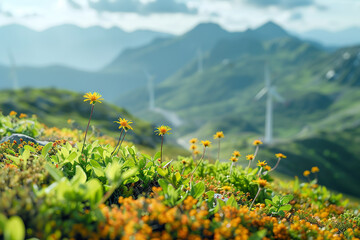 Fototapeta na wymiar Wildflowers and wind energy. 