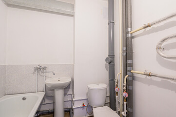 interior apartment room bathroom, sink, decorative elements, toilet. WC, sanitary unit, wash room