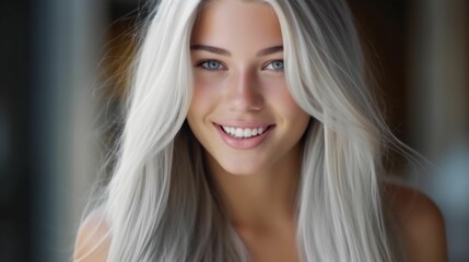 Cheerful young woman with blonde hair. Ai generated - obrazy, fototapety, plakaty