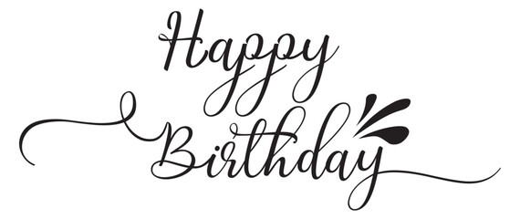 Happy Birthday lettering black text handwriting calligraphy isolated on white background. Greeting Card Vector Illustration. EPS 10