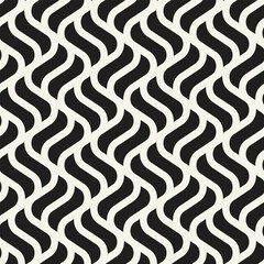 Vector seamless pattern. Repeating geometric elements. Stylish monochrome background design. - 734903362