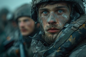 Obraz premium A war-torn city, the war there, and the exhausted soldiers. Generative Al