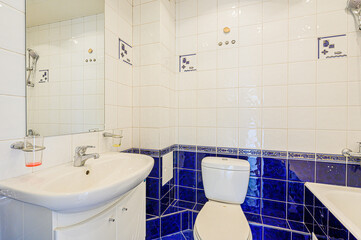 interior apartment room bathroom, sink, decorative elements, toilet. WC, sanitary unit, wash room