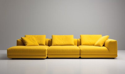 a yellow couch with pillows