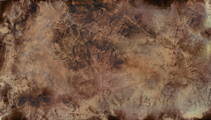 Grunge dark brown horror background in marbled acrylic rustic solid tracery. Hand drawn watercolor pattern with brush creepy strokes, Old vintage scratches, stain, rock splats