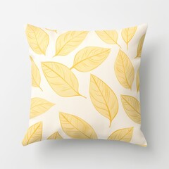 the sunflower yellow leaves throw pillow in the front, with a beige background