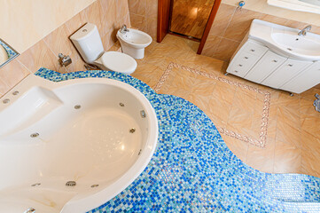 interior apartment room bathroom, sink, decorative elements, toilet. WC, sanitary unit, wash room