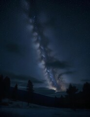 Fototapeta na wymiar AI generated illustration of a nighttime landscape with glittering starry sky