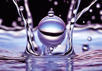 Abstract fluid purple splash water drop in motion on dark background 3d render. Gradient design element for banner, poster, cover