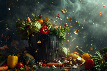 Obraz na płótnie Canvas Organic waste in trash bin. Food Waste and Food Loss Getting Rid of Food Waste at Home