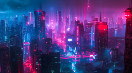 Futuristic Cityscape Immersed in Pink Sunset Haze