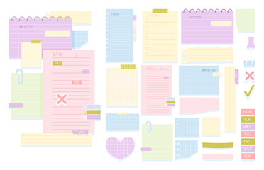 Paper notes flat cartoon set