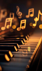 Piano background with musical notes and keys