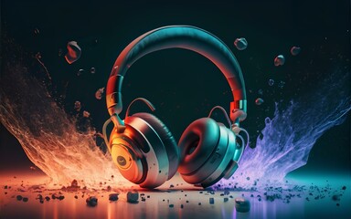 High quality headphones on a colorful background. Generative ai