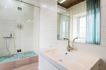 interior apartment room bathroom, sink, decorative elements, toilet. WC, sanitary unit, wash room