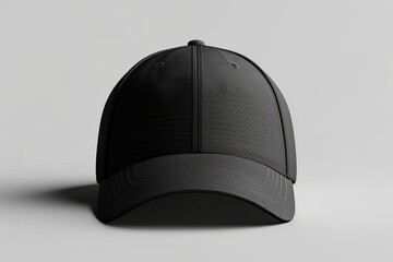 Explore a premium black baseball cap mockup in a frontal perspective, featuring detailed texture...