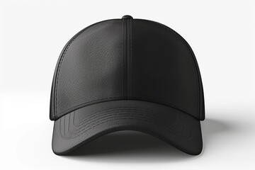 Explore a premium black baseball cap mockup in a frontal perspective, featuring detailed texture and shadowing for a realistic look. Perfectly isolated on a PNG transparent background, this mockup is 