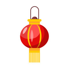 Chinese red lantern with gold decorations. Asian traditional interior decor. Buddhist attributes in temples in Thailand and Vietnam. Vector illustration
