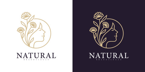 Natural logo for woman with a unique concept. Premium Vector