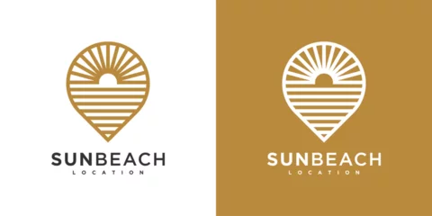 Foto op Aluminium Ocean sun wave location logo design template. Premium Vector © gibran