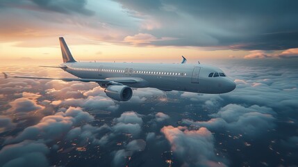 Airplane in flight with bokeh background from a perspective - obrazy, fototapety, plakaty