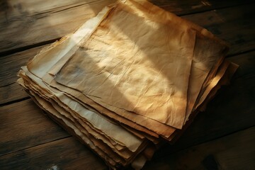 A stack of napkins sitting neatly on top of a wooden table.