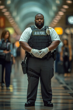 The armed security police who work at the airport are out of shape and obese.