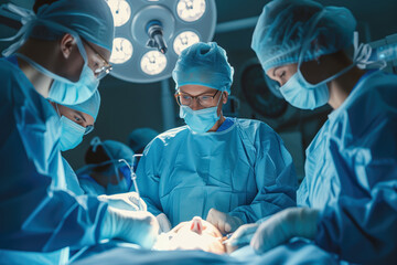 Surgical Team Performing Operation in Modern OR