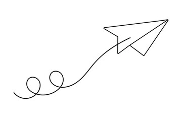 Paper plane icon. Continuous line drawing of paper airplane. Vector illustration.