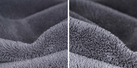 A soft, fluffy gray fabric with creases caused by the folds back and forth. Taken at close range....