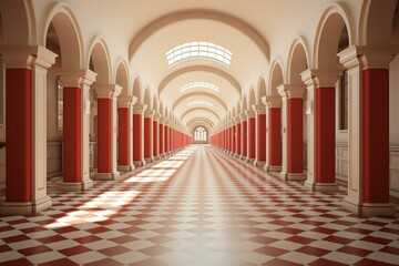 3D rendered hallway in an educational institution. Generative AI