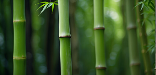 Close up of green bamboo forest background with copy space, spa and zen banner design