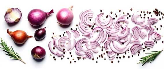 sliced ​​red onions on a white background