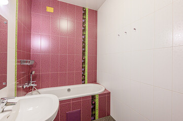 interior apartment room bathroom, sink, decorative elements, toilet. WC, sanitary unit, wash room