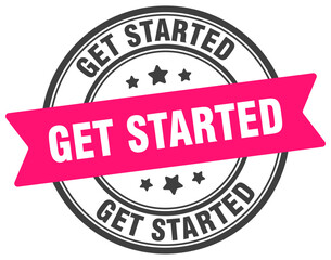 get started stamp. get started label on transparent background. round sign