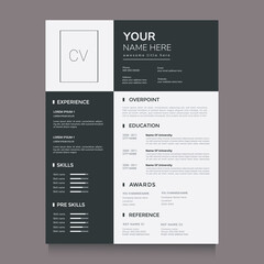 Creative Elegant stylish Clean Modern Professional CV Resume Vector Template Layout for Business Job Applications. Minimalist CV curriculum vitae design template vector layout resume for multipurpose - obrazy, fototapety, plakaty