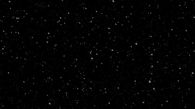 Winter snow falling down, black transparent background