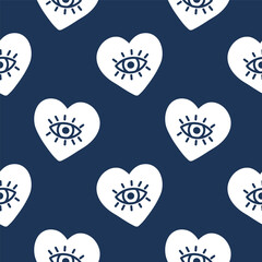 Navy seamless pattern with hearts and eyes