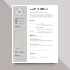 Creative Elegant stylish Clean Modern Professional CV Resume Vector Template Layout for Business Job Applications. Minimalist CV curriculum vitae design template vector layout resume for multipurpose