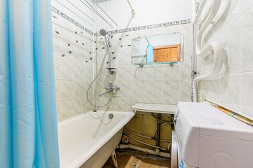 interior apartment room bathroom, sink, decorative elements, toilet. WC, sanitary unit, wash room