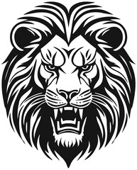 Angry Growling Roaring Lion Face Illustration
