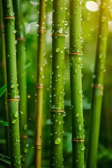 Tranquil Bamboo with Refreshing Morning Dew. Generative ai