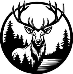 Bull Elk Emblem Illustration